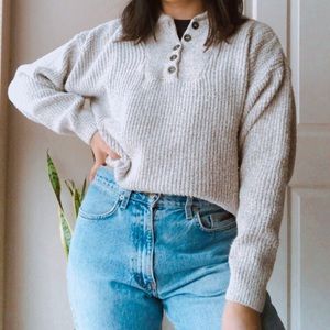 Eddie Bauer Cream Ribbed Henley Sweater